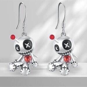 1 Pair of Whimsical Voodoo Doll Red Heart Pendant Earrings